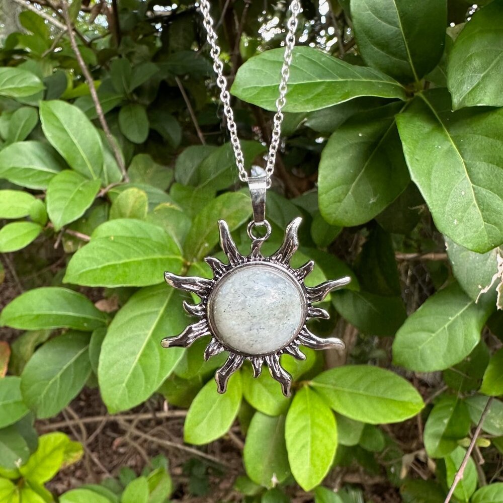NEW Labradorite Sun Necklace Labradorite Sun Pendant w Silver Plated Chain